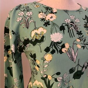 LOFT Teal Floral Ruffle LS Blouse Size XS
